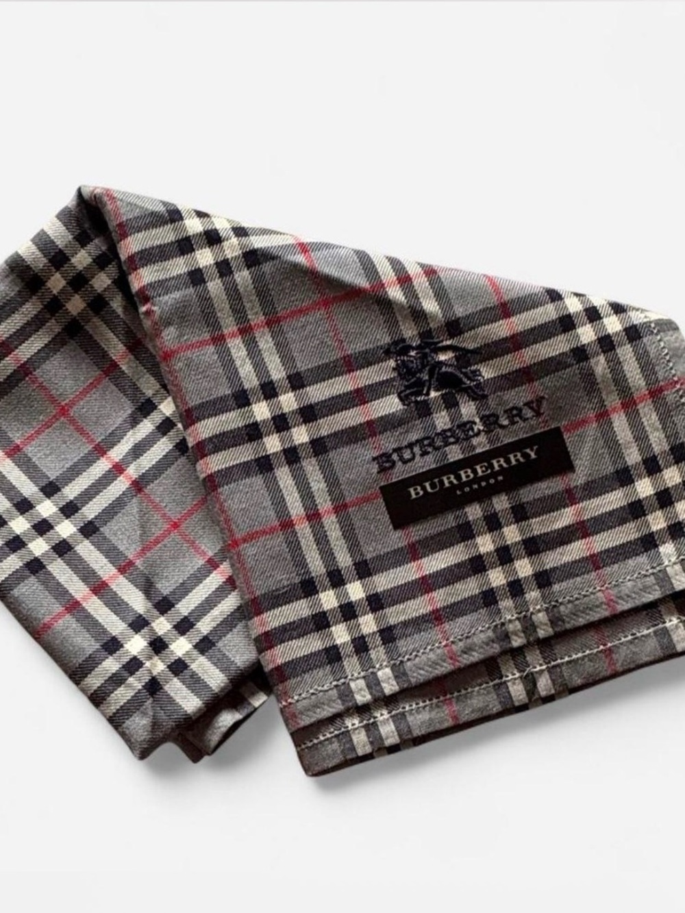 VTG Burberry Grey Nova Check Cotton Handkerchief - NWT (sticker)